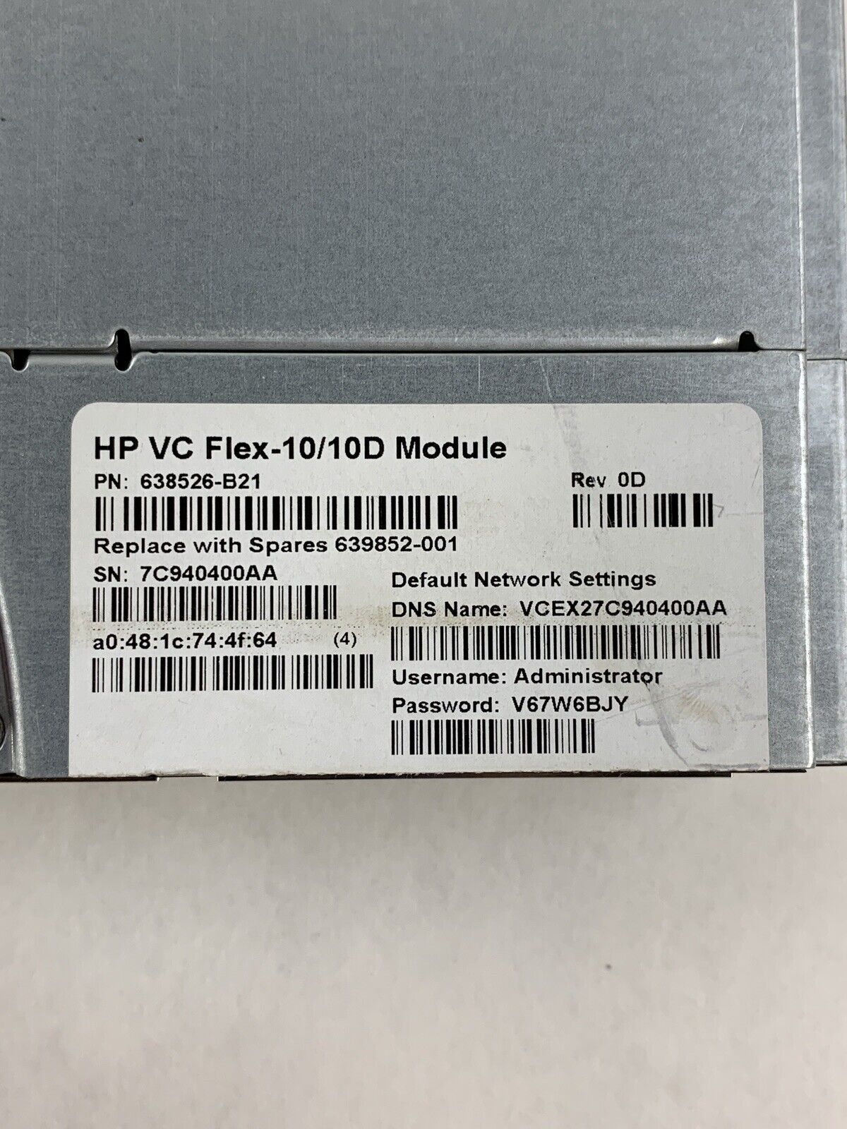 HPE Virtual Connect Flex-10/10D Module 638526-B21 Self Tested Broken Clip