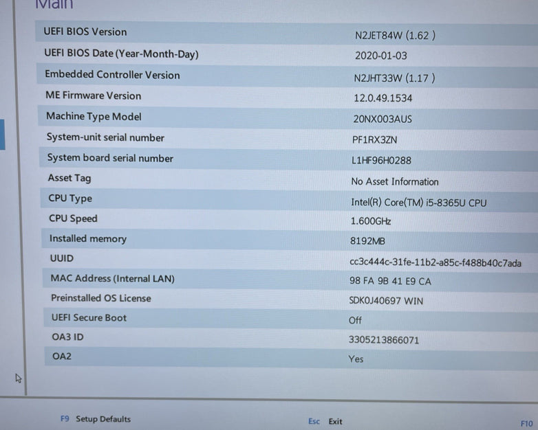 Lenovo ThinkPad T490s 14" i5-8365U 1.60 GHz 8 GB RAM No SSD/OS/AC