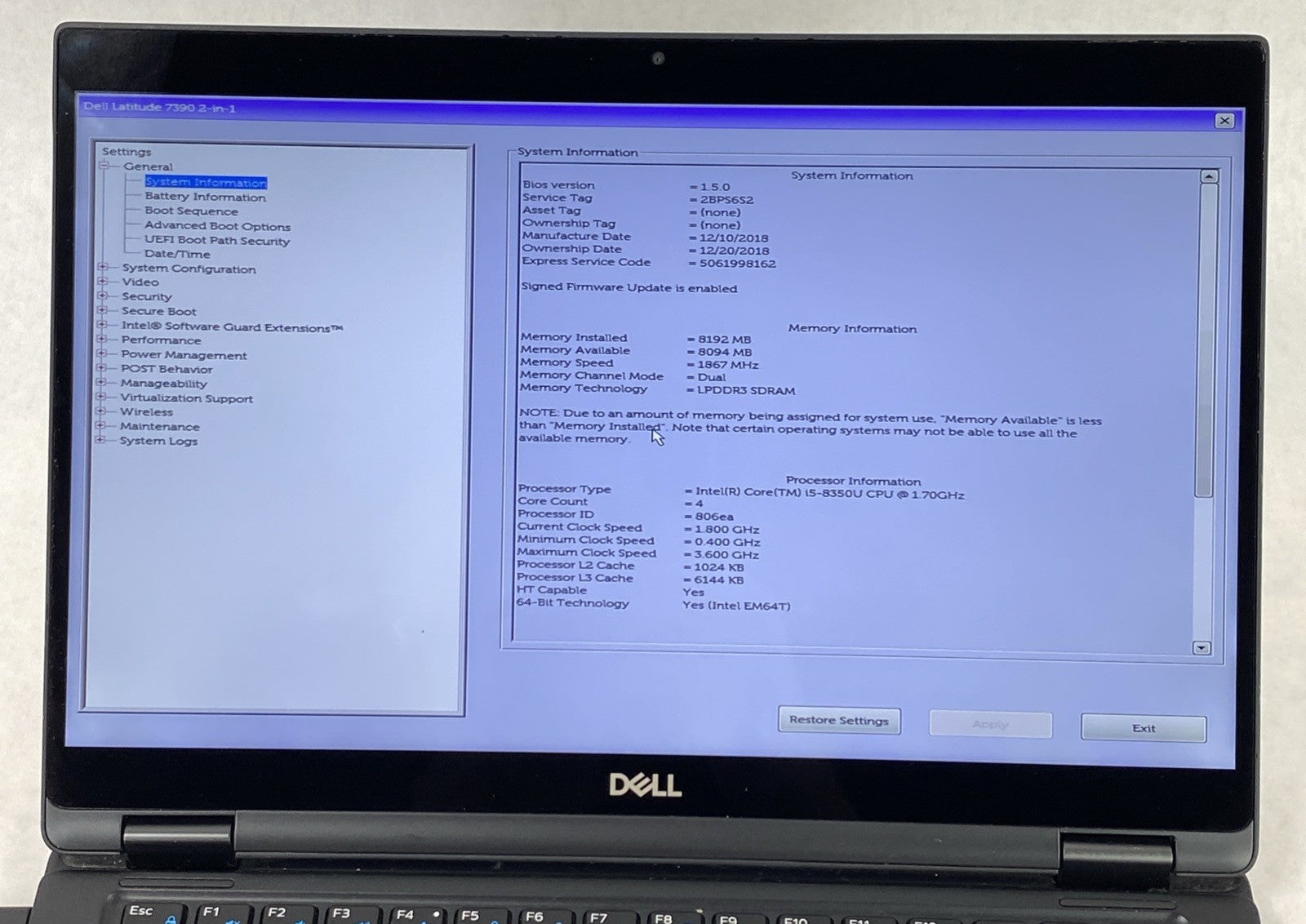 Dell Latitude 7390 2 in 1 13.3" Touch i5-8350U 1.70 GHz 8 GB RAM No HDD No OS