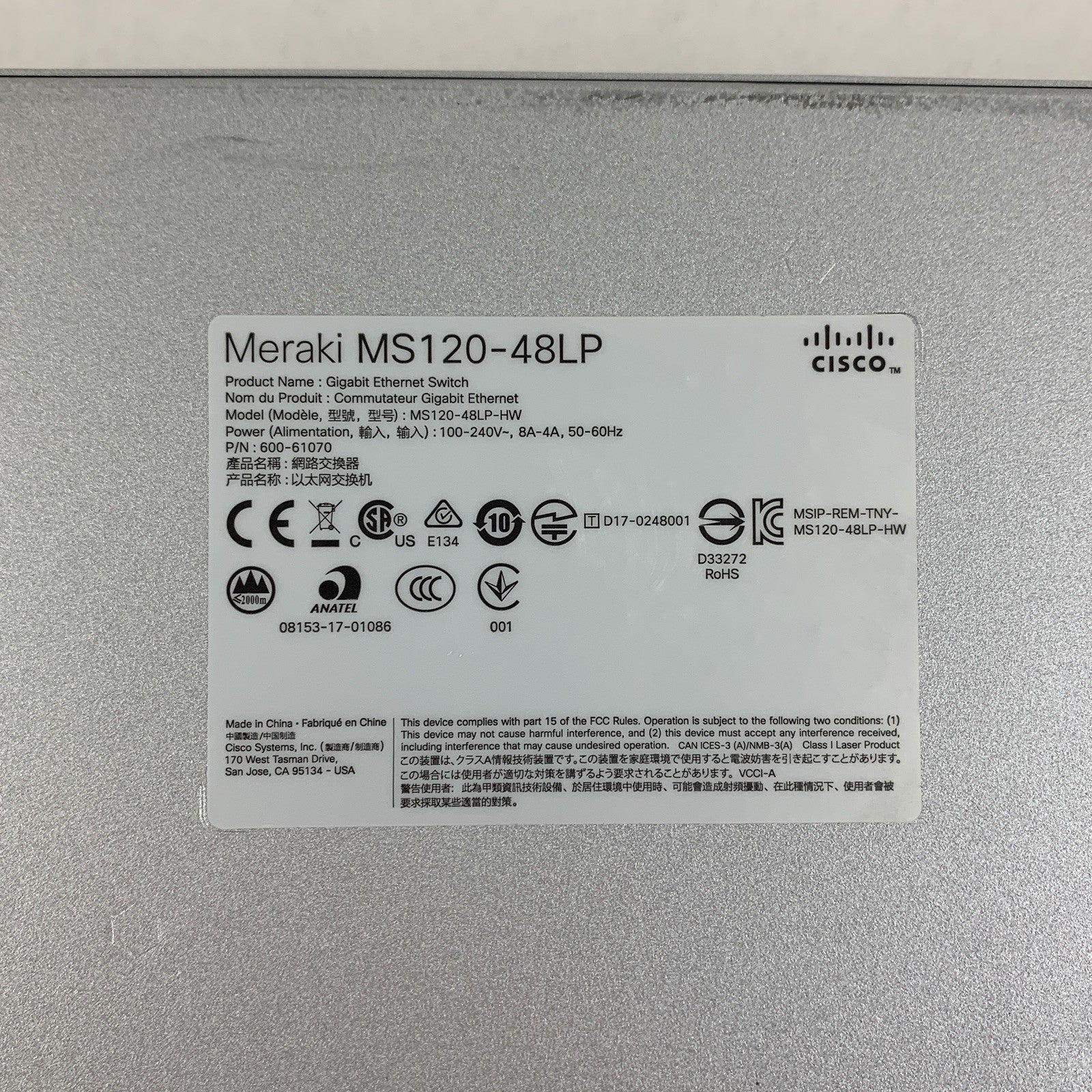 Cisco Meraki MS120-48LP-HW 48-Port PoE Managed Ethernet Switch Tested Reset