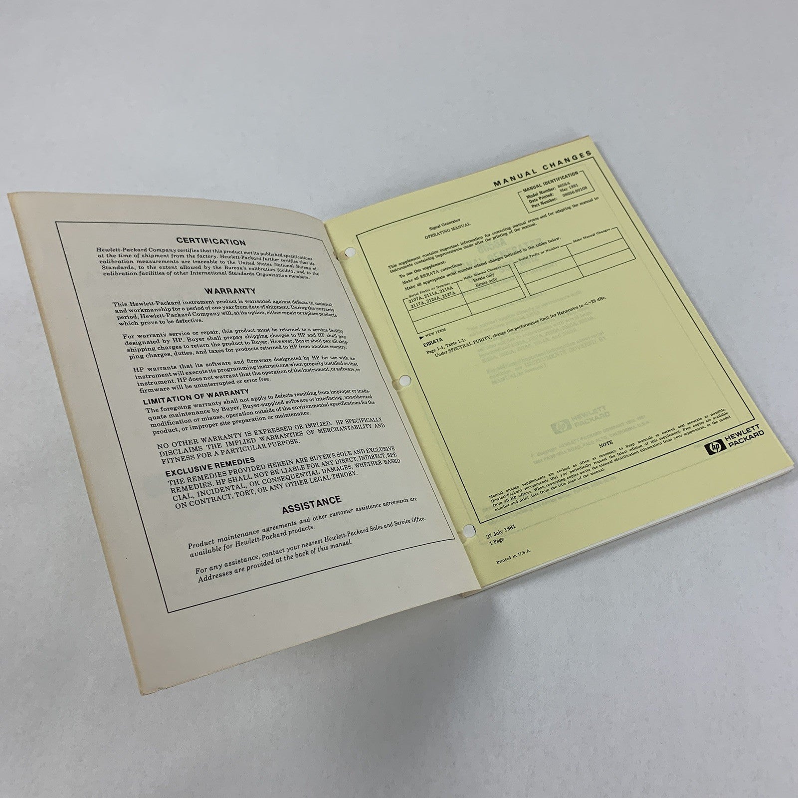 HP 8656A Signal Generator Operating Manual 0.1-990 MHZ