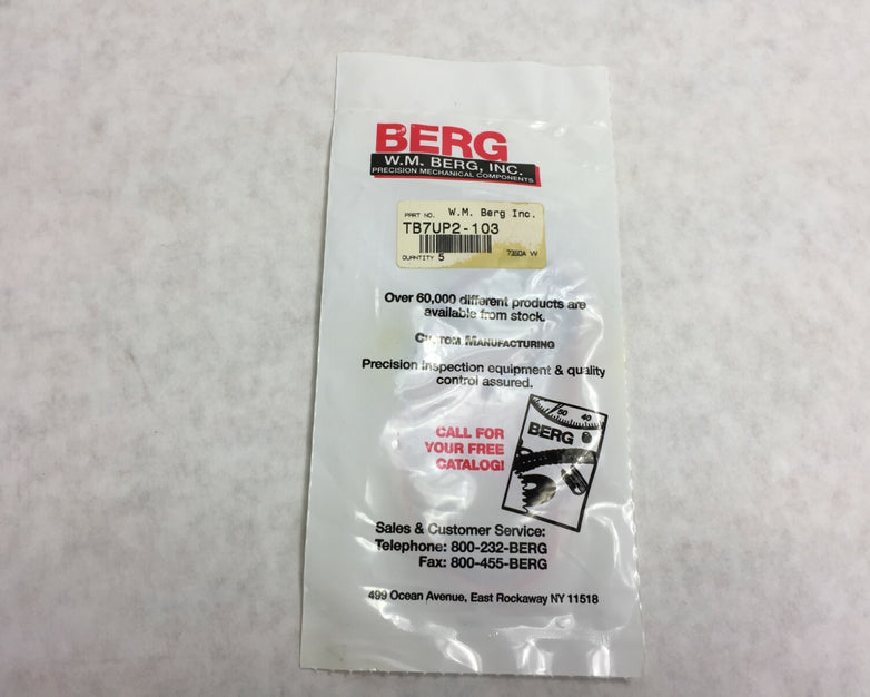 W.M. Berg O-Ring TB7UP2-103  Factory Sealed Package of 5  NOS