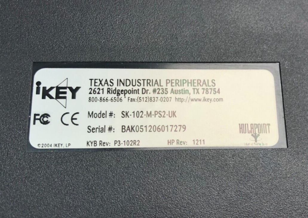 Texas Industrials Peripherals DT-5K-STD iKey Industrial Keyboard SK-102-M-PS2-UK