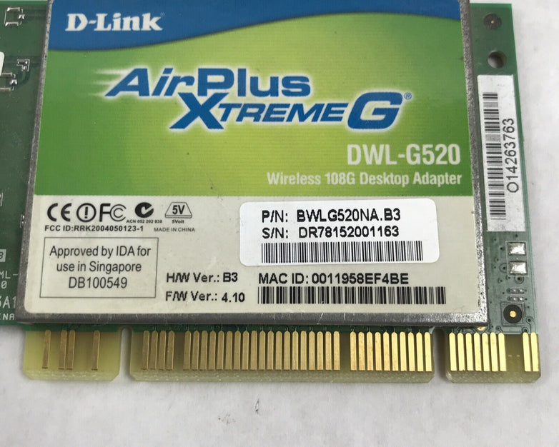 Lot of 2 D-Link AirPlusXtremeG DWL-G520 BWLG520NA.B3