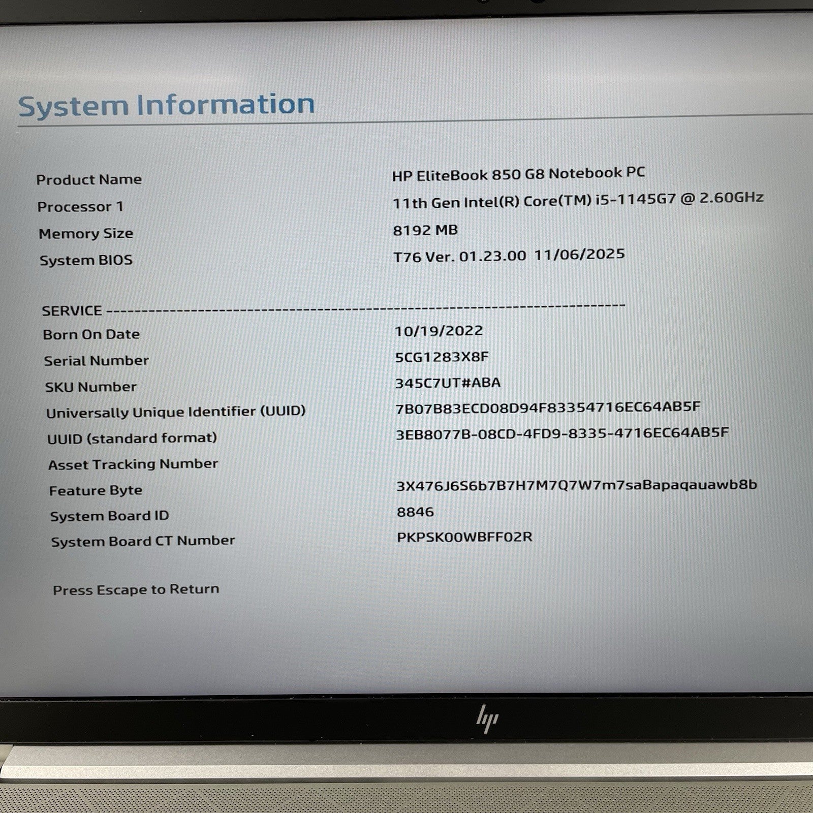 HP EliteBook 850 G8 15.6" i5-1145G7 2.60 GHz 8 GB RAM No SSD/OS/AC3