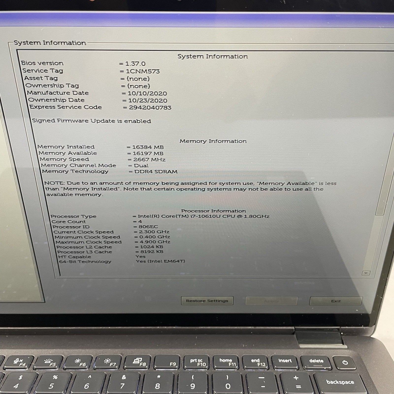 Dell Latitude 7410 14" i7-10610U 1.80 GHz 16 GB RAM No SSD/OS/AC - READ3