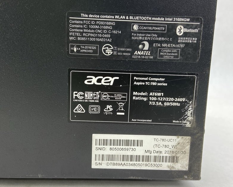Acer Aspire TC-780 MT Intel Core i3-7100 3.9GHz 12GB RAM No HDD No OS