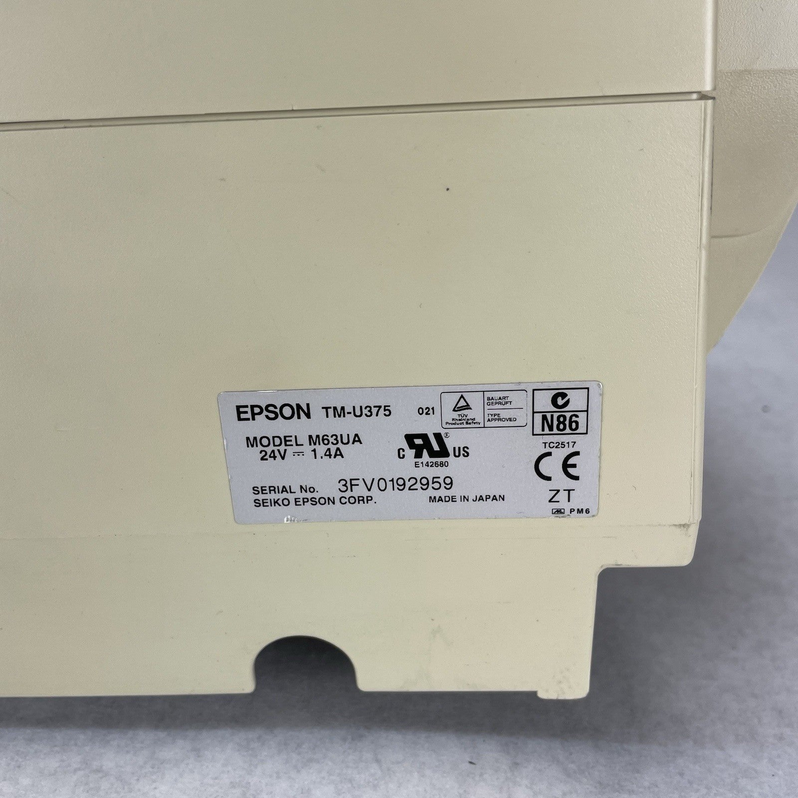 Epson M63UA TM-U375 POS Thermal Receipt Printer Power Tested