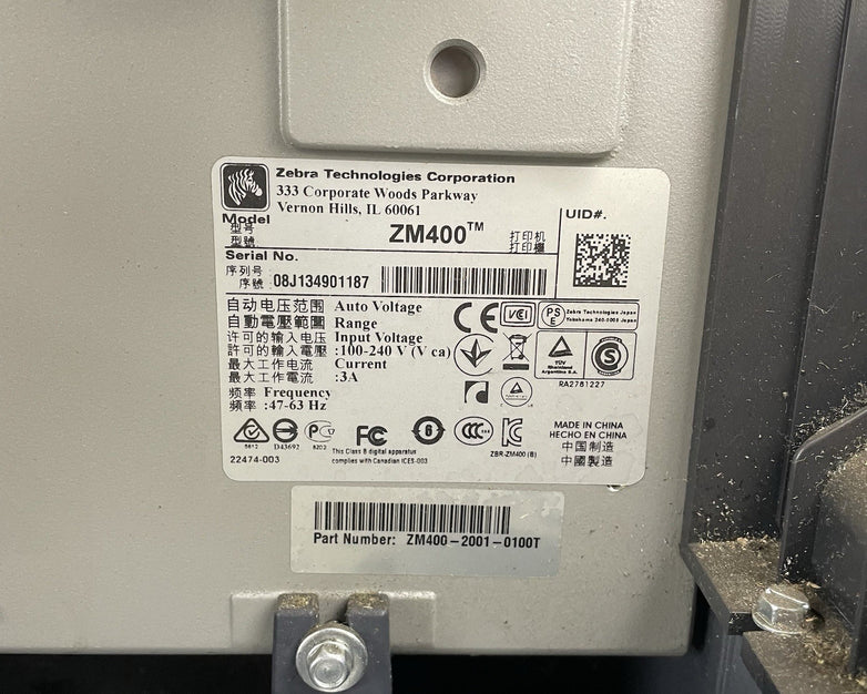 Zebra ZM400 ZPL ZM400-2001-0100T Thermal Printer 226,689 Page Count