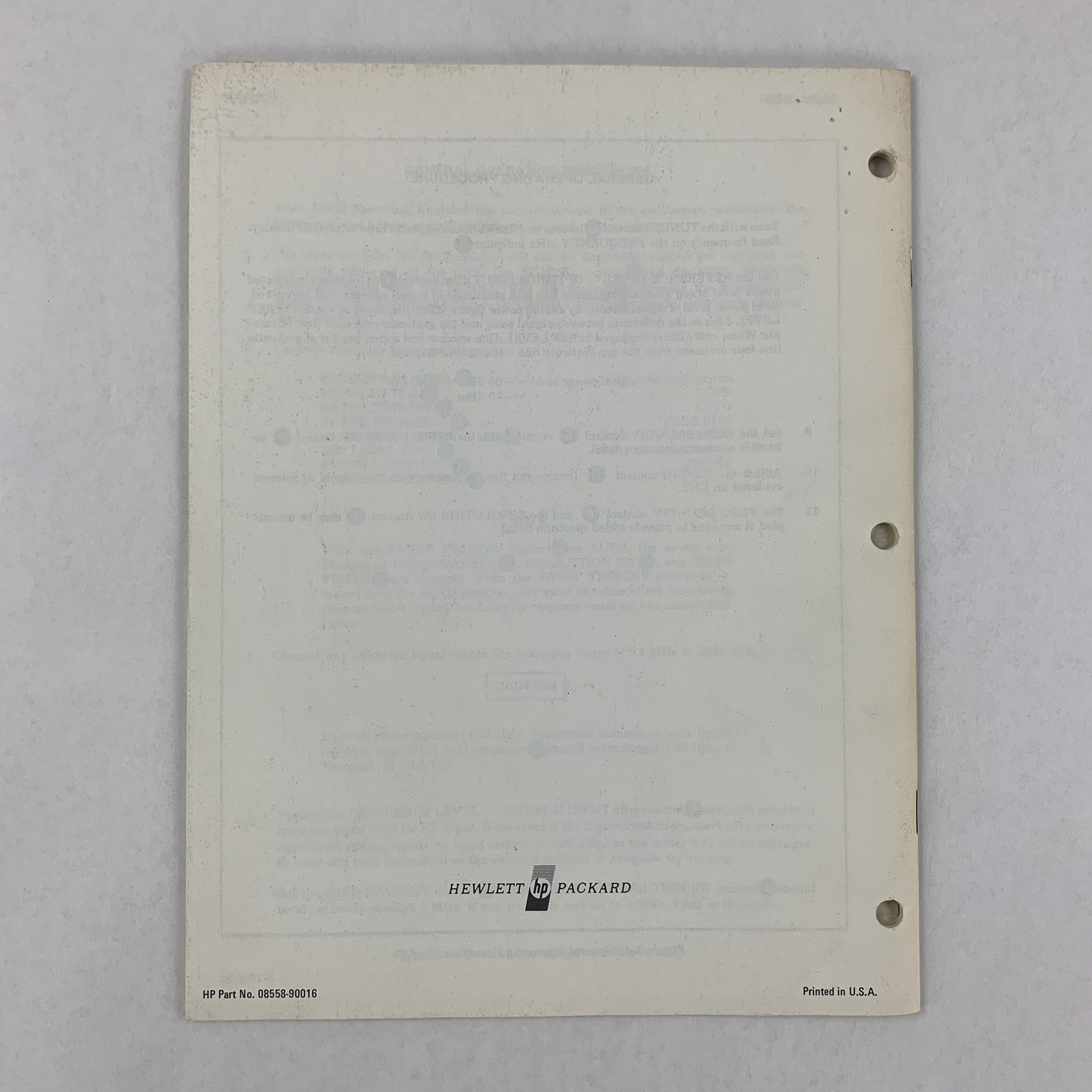 Hewlett Packard 8558B Spectrum Analyzer Operating Information 08558-90016