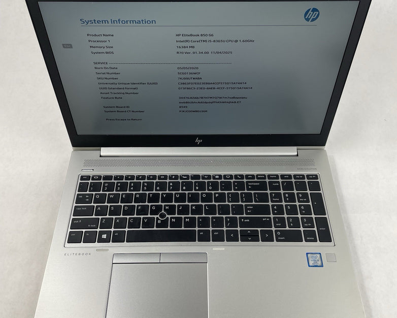 HP EliteBook 850 G6 15.6" i5-8365U 1.60 GHz 16 GB RAM No SSD/OS/AC