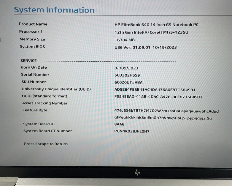 HP EliteBook 640 G9 14" i5-1235U 3.96 GHz 16 GB RAM No SSD/OS/AC