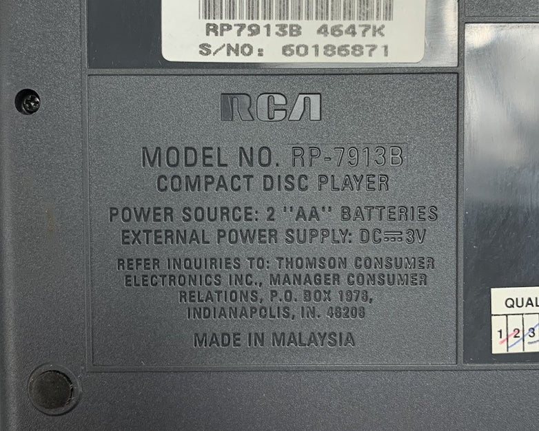 RCA RP-7913B Personal Compact Disk Player w/ AC Adapter Power Supply
