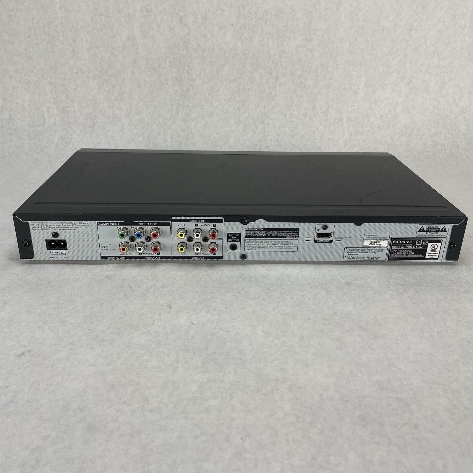 Sony RDR-GX257 DVD Recorder HDMI Tested Working No Remote No Power Cord