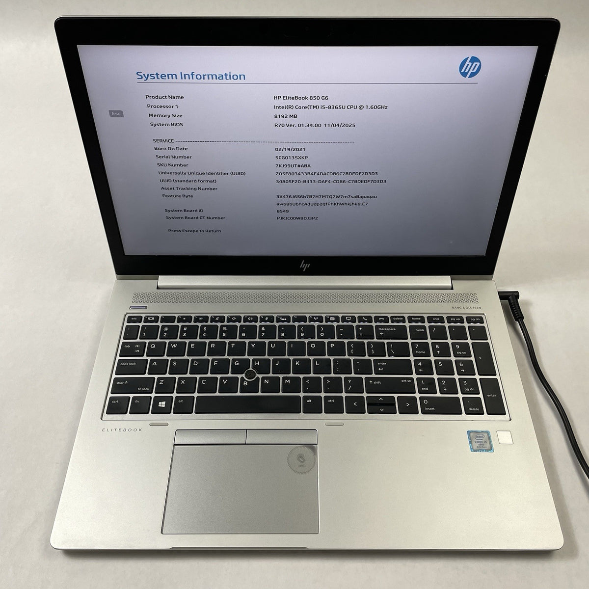 HP EliteBook 850 G6 15.6" i5-8365U 1.60 GHz 8 GB RAM No SSD/OS/AC - Heat Spot2