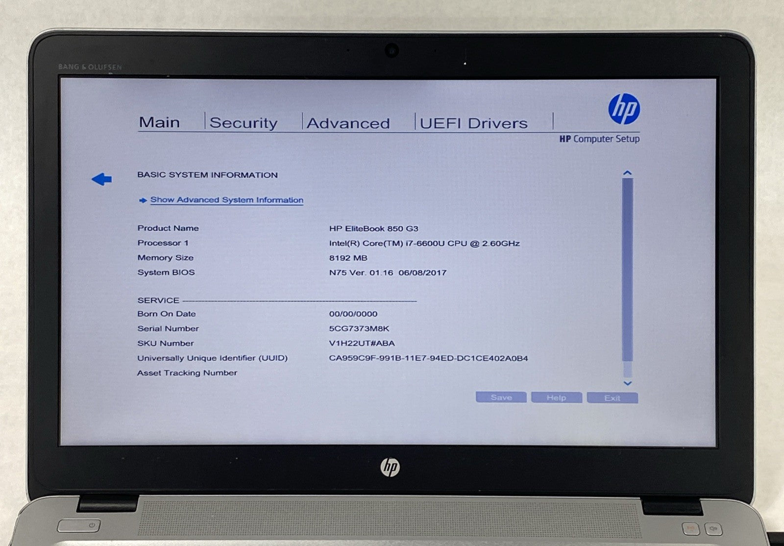 HP EliteBook 850 G3 Core i7-6600U 2.60 GHz 8 GB RAM 15.6" No HDD No OS