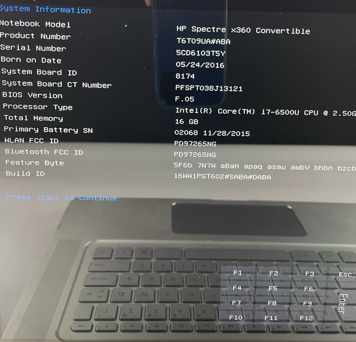 HP Spectra x360 15.6" i7-6500U 2.50 GHz 16 GB RAM No SSD/OS/AC3