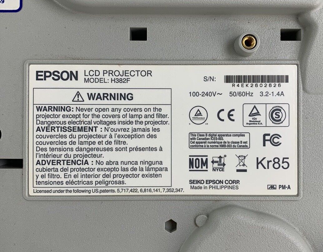 Epson H382F LCD Projector - No Lamp and No Remote (Parts and Repair)