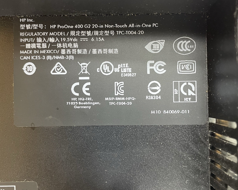 HP Pro One G2 AIO i5-6500 3.20 GHz 0 GB RAM No SSD/OS/AC/Stand