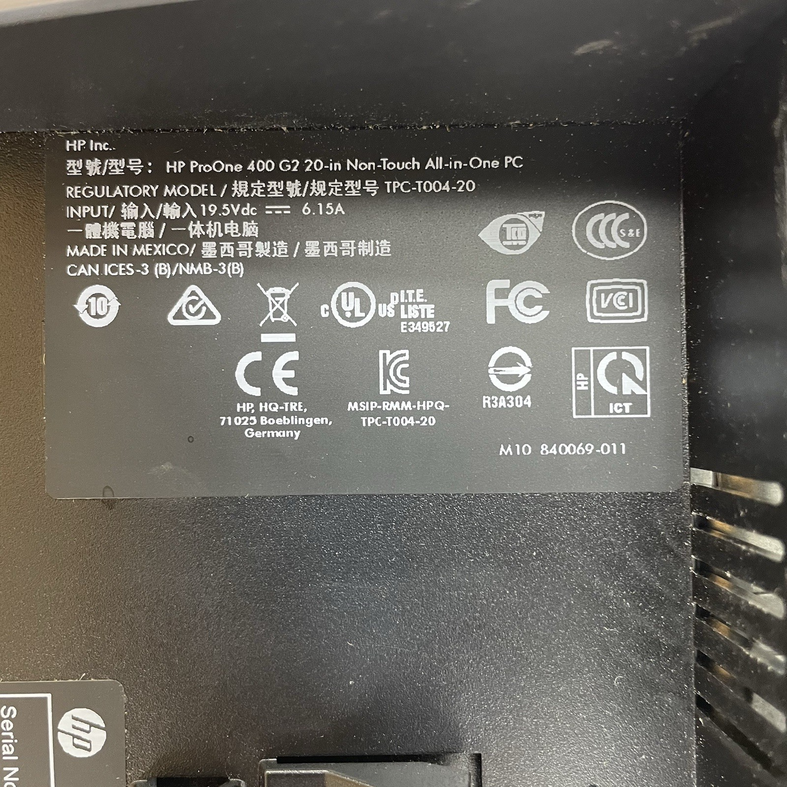 HP Pro One G2 AIO i5-6500 3.20 GHz 0 GB RAM No SSD/OS/AC/Stand15