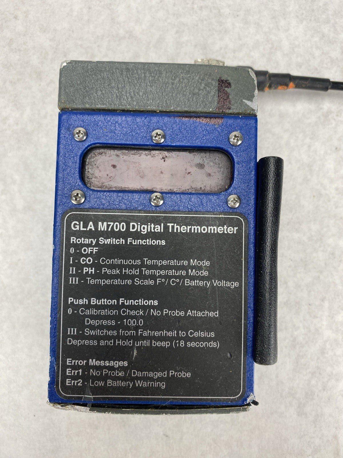 GLA M700 Digital Livestock Thermometer w/ Probe - Parts or Repair