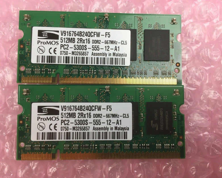 Lot of 2 ProMOS V916764B24QCFW-F5 512MB 2Rx16 RAM