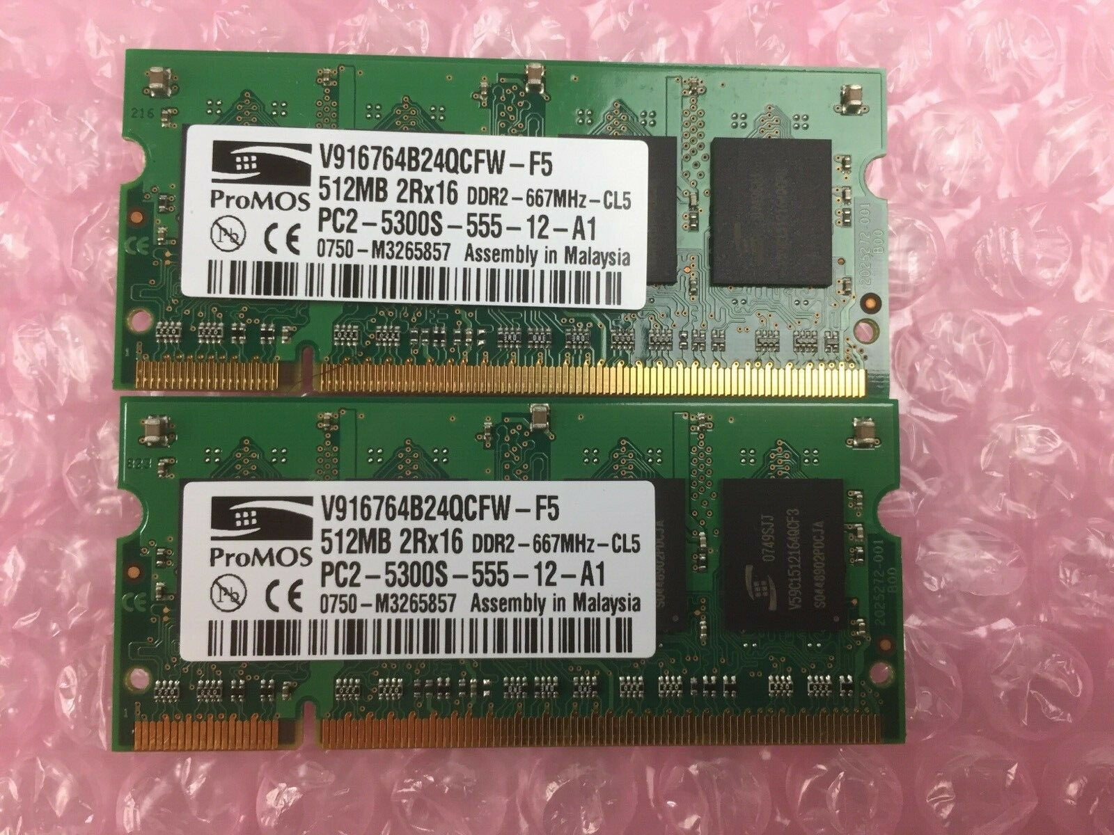 Lot of 2 ProMOS V916764B24QCFW-F5 512MB 2Rx16 RAM