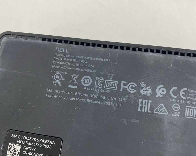 Dell D6000S 130 W USB-C Docking Station - No AC Adapter Lot of 2
