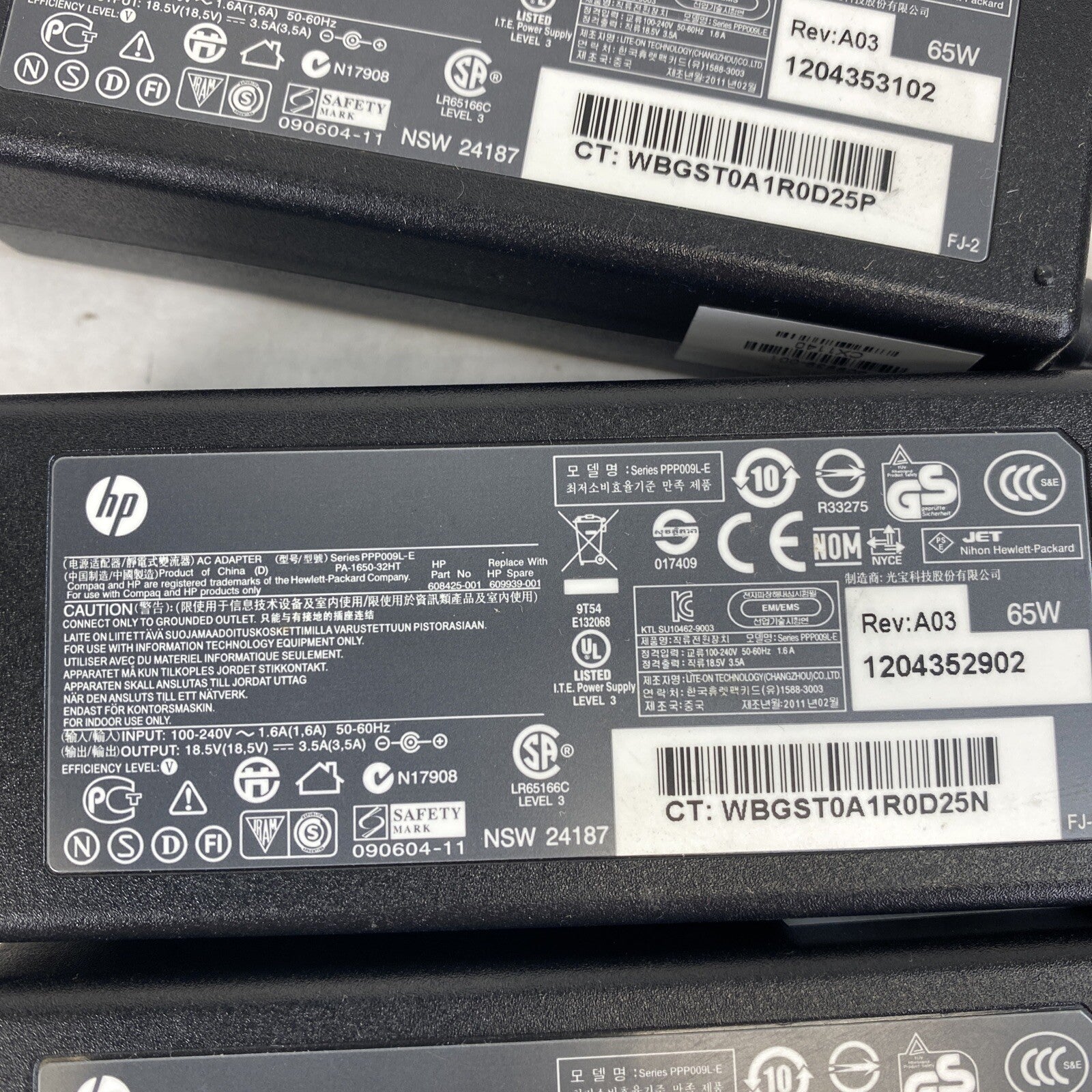 Genuine HP AC Power Adapter 608425-001 609939-001 18.5V 3.5A 65W Lot of 4