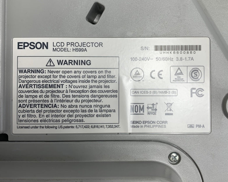 Epson BrightLink 595Wi H599A LCD Lamp Projector 2926 Lamp Hours - No Remote