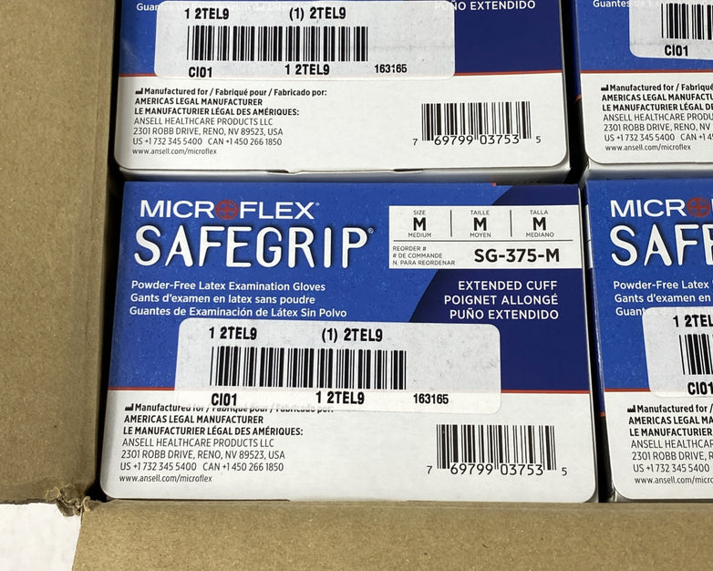 Ansell Microflex SafeGrip SG-375-M Latex Exam Gloves Medium - 500 Count