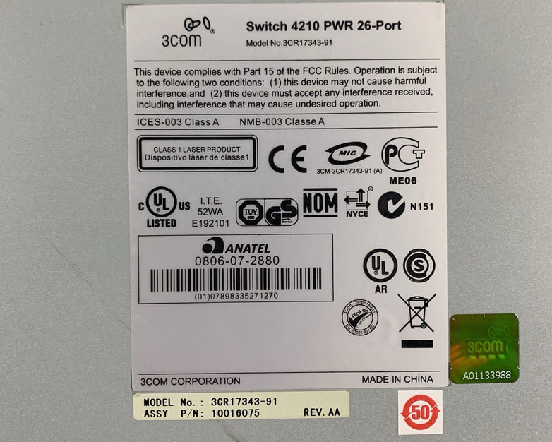 3COM 3CR17343-91 3CR17343 PWR 26-Port Switch PoE Tested and Reset