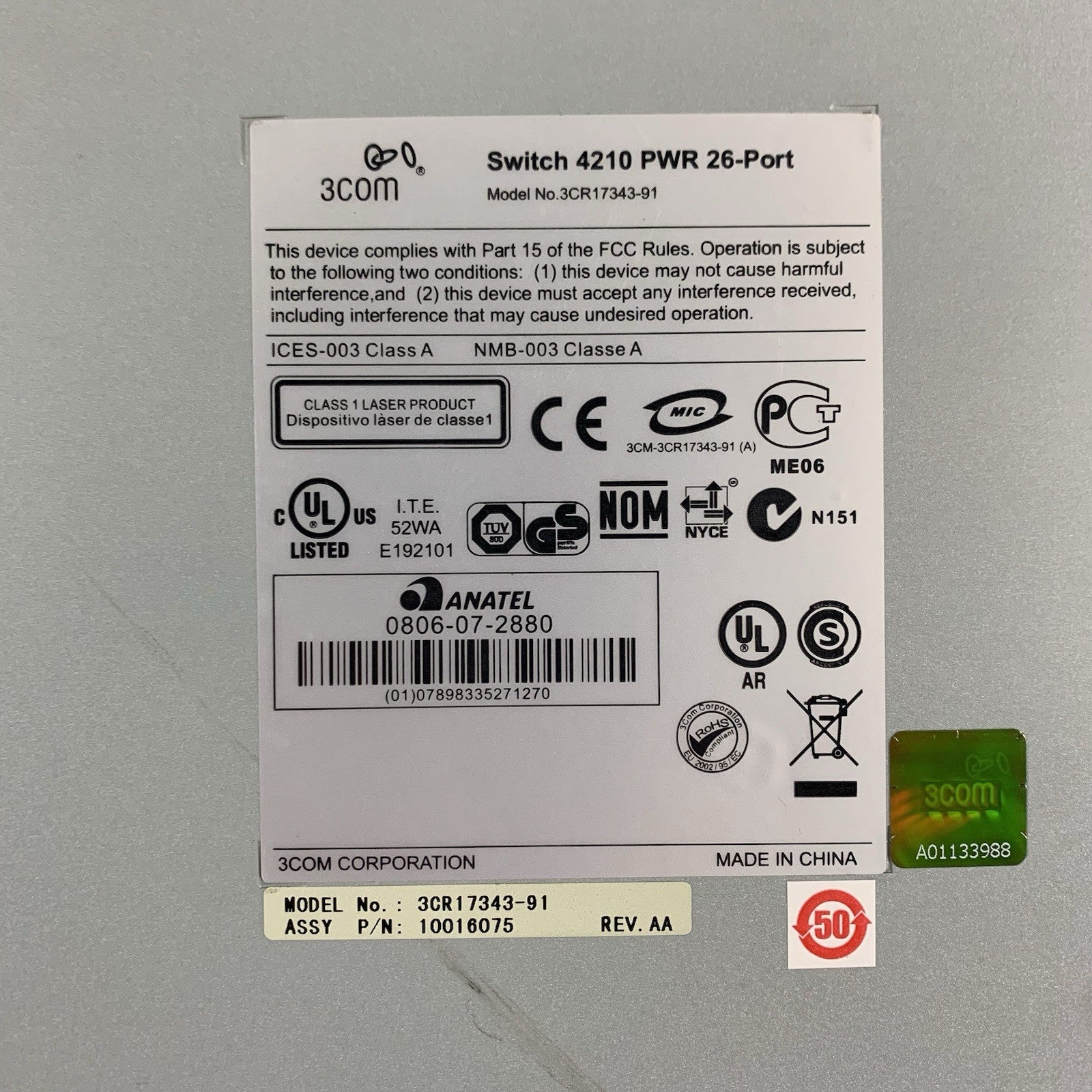 3COM 3CR17343-91 3CR17343 PWR 26-Port Switch PoE Tested and Reset9