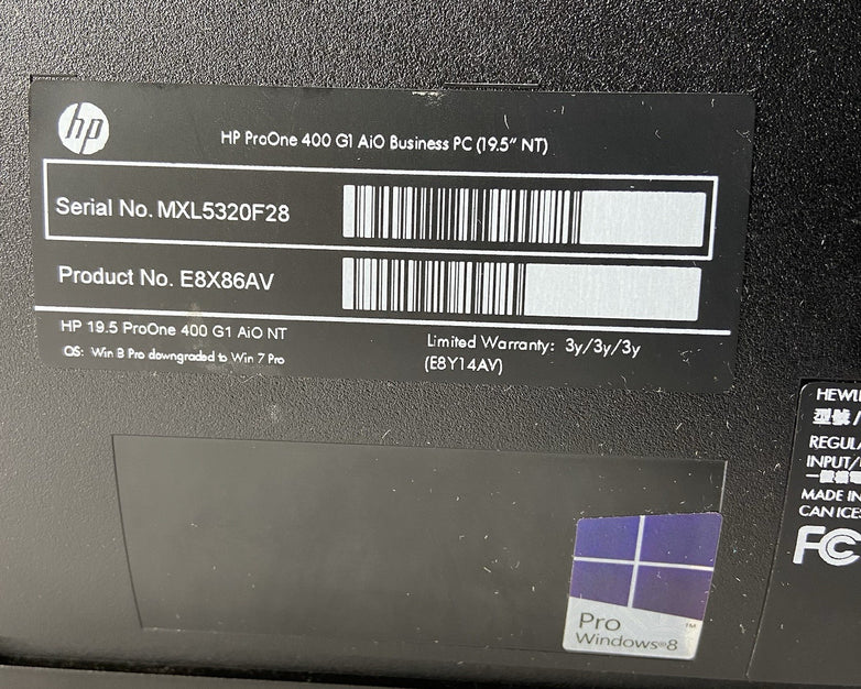 HP ProOne 400 G1 AIO Intel Core i54590T 2GHz 8GB RAM No HDD No OS No AC