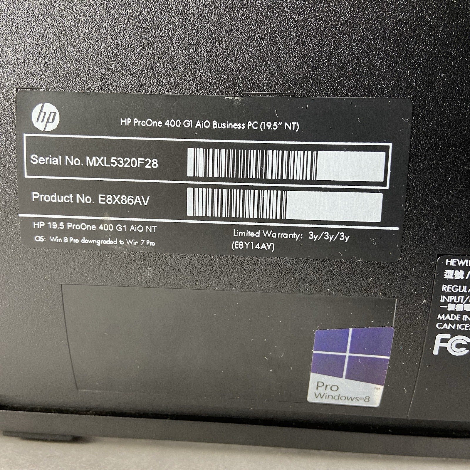 HP ProOne 400 G1 AIO Intel Core i54590T 2GHz 8GB RAM No HDD No OS No AC4