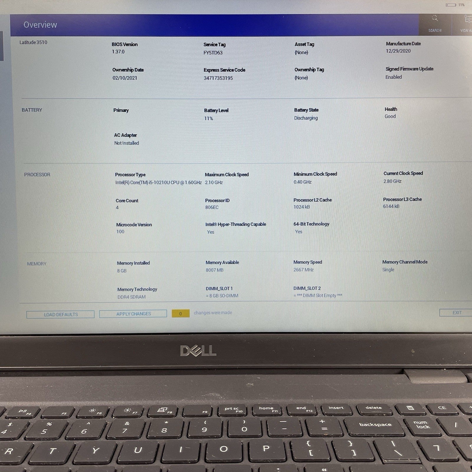 Dell Latitude 3510 15.6" i5-10210U 1.60 GHz 8 GB RAM No SSD/OS/AC3
