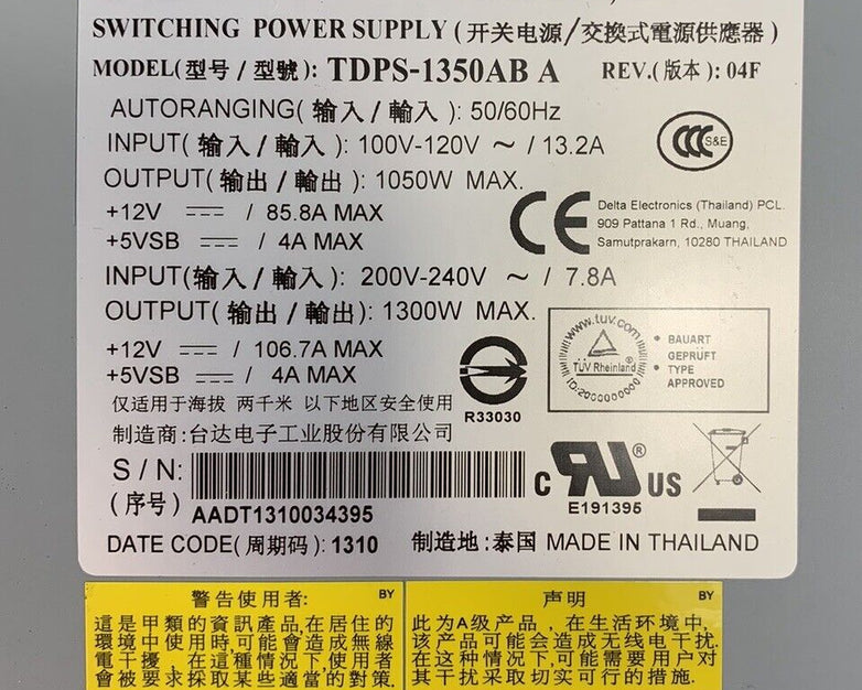 Delta Electronics TDPS-1350AB A 1300W Switching Power Supply