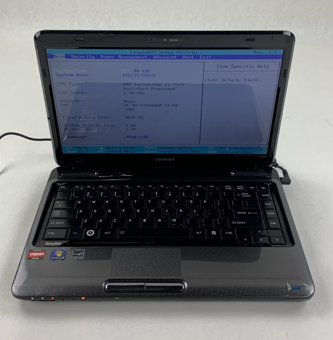 Toshiba Satellite  L645D-S4030 14" Turion II 2.3 GHz 4 GB Ram No OS No HDD No AC