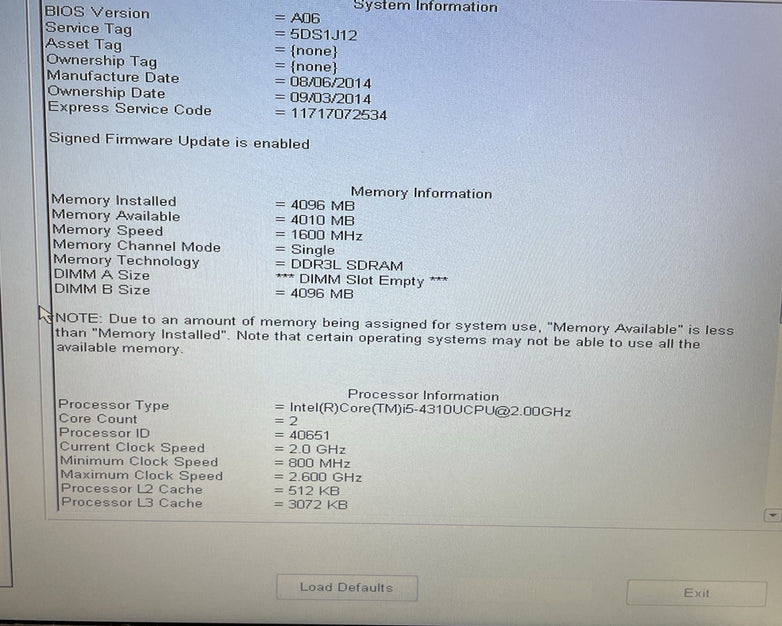 Dell Latitude E55440 14" i5-4310U 2.00 GHz 4 GB RAM No SSD/OS/AC/Batt