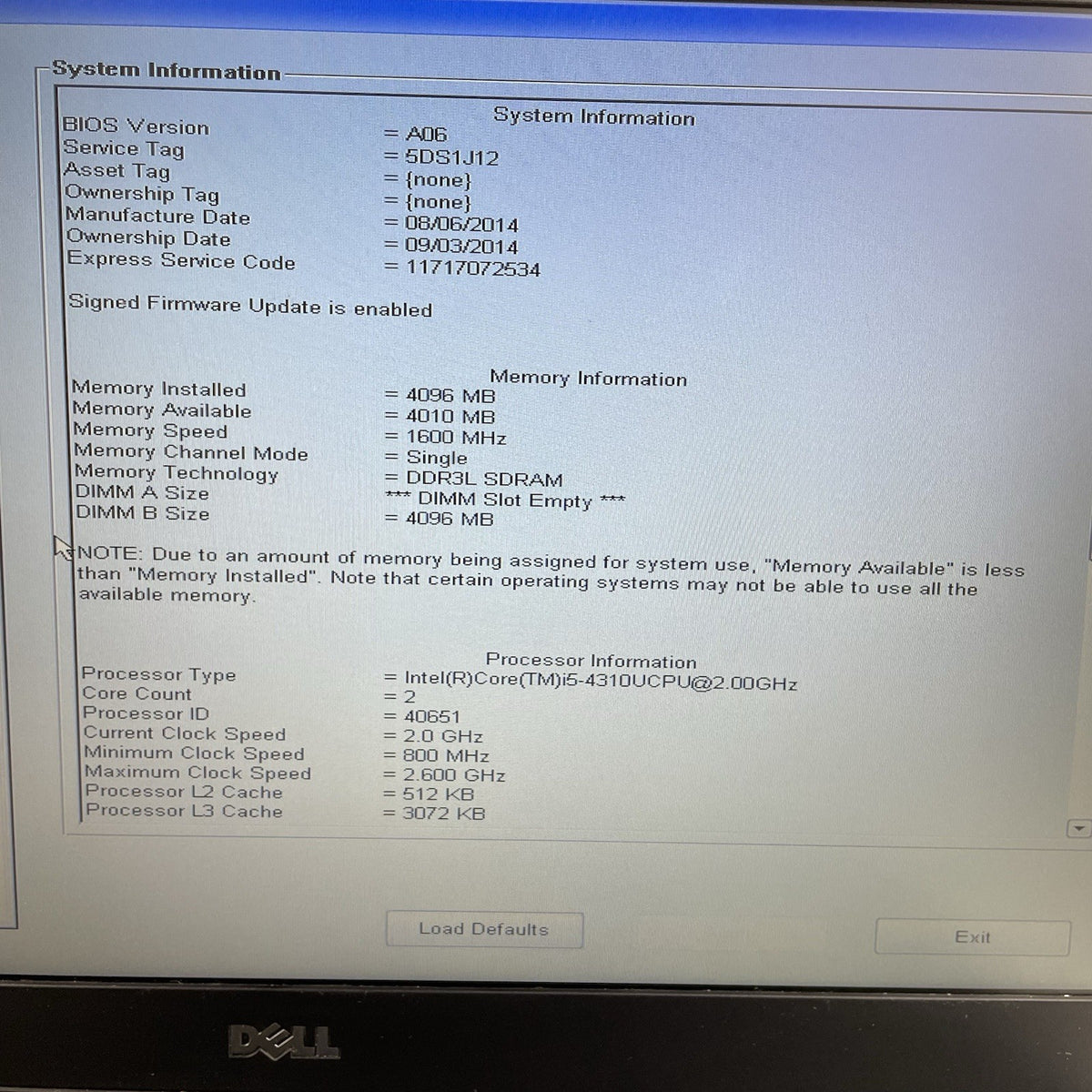 Dell Latitude E55440 14" i5-4310U 2.00 GHz 4 GB RAM No SSD/OS/AC/Batt3