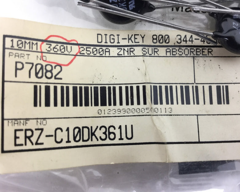 ZNR 10K361U, P7082 ,10MM 360V 2500A ZNR SUR ABSORBER, Lot of 16, NEW