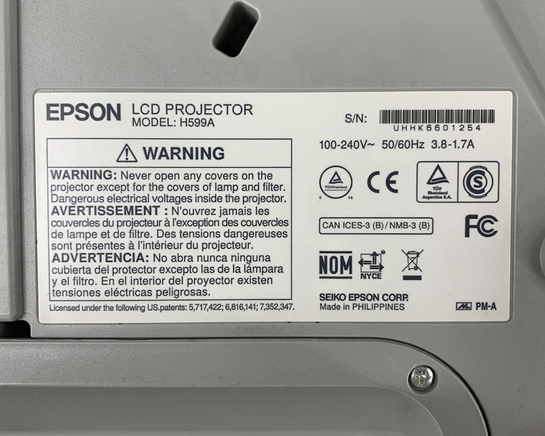 Epson BrightLink 595Wi H599A LCD Lamp Projector 2105 Lamp Hours - No Remote