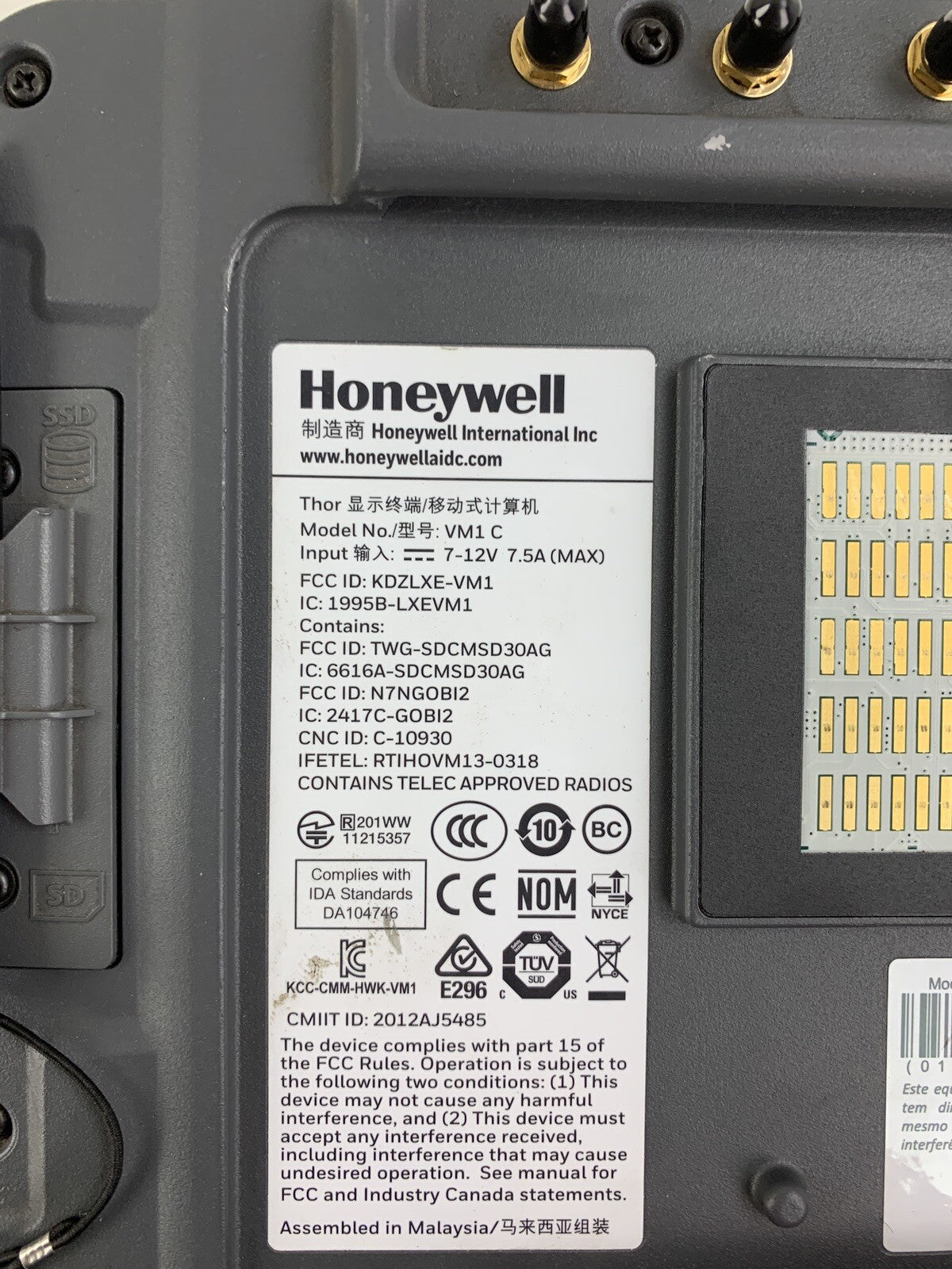 Honeywell Thor VM1C Mount Computer Atom 2530 1 GB Ram W/Dock No OS No Flash