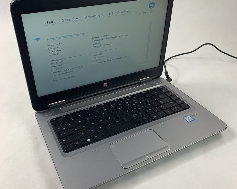 HP Probook 640 G3 14" i5-7200U 2.5 GHz 8 GB Ram No OS No HDD No Batt No AC