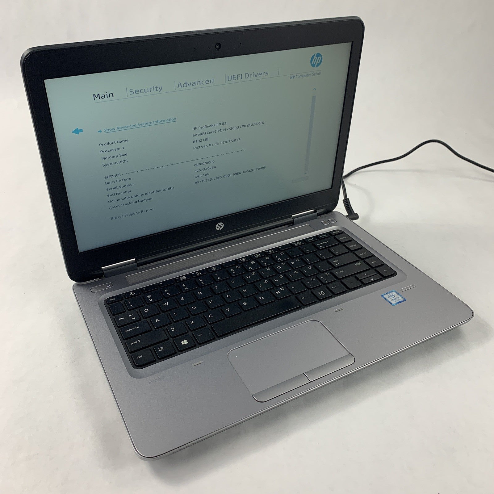 HP Probook 640 G3 14" i5-7200U 2.5 GHz 8 GB Ram No OS No HDD No Batt No AC