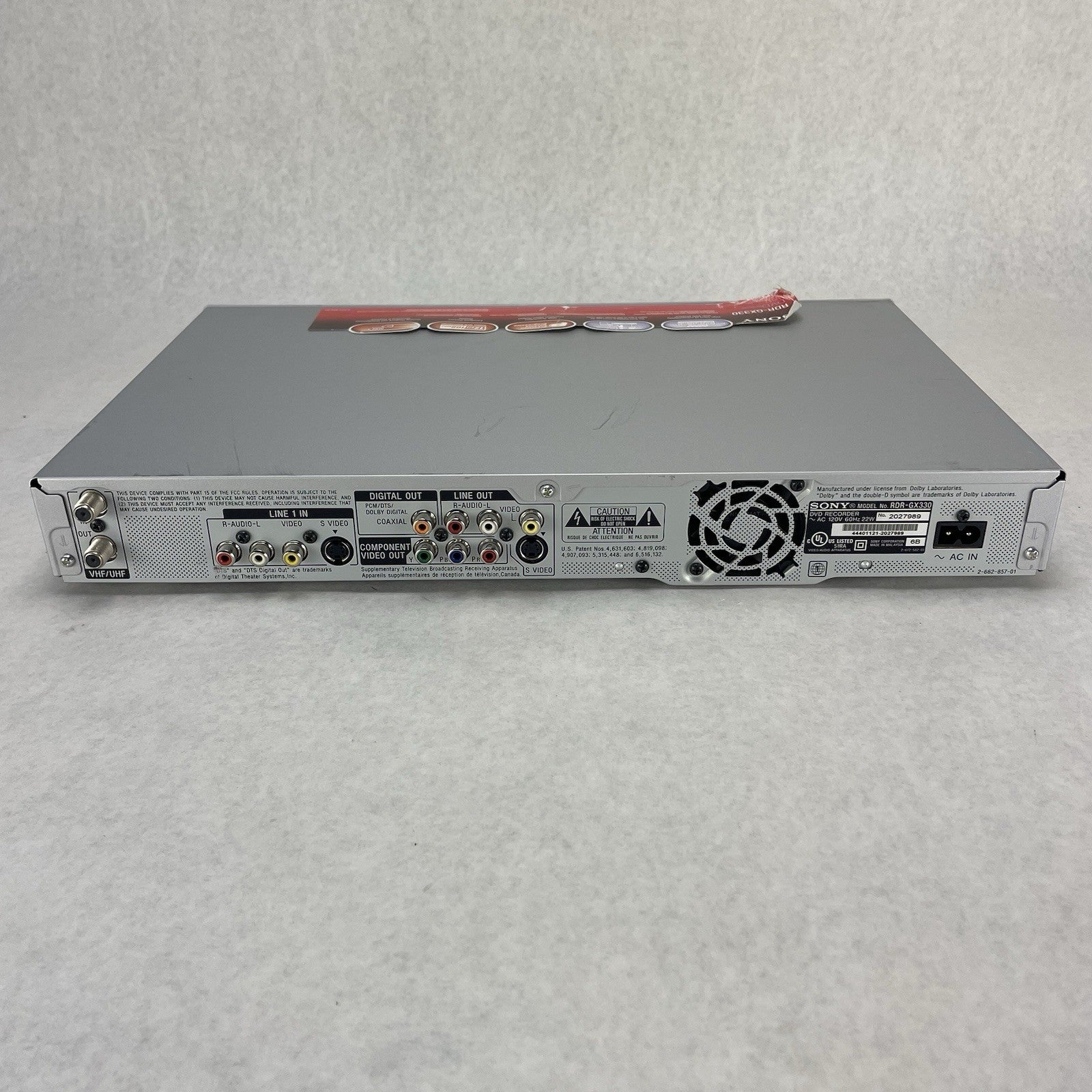 Sony RDR-GX330 DVD Recorder Player No Remote No Power Cord Tested & Working