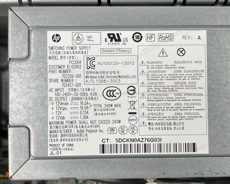 HP ProDesk 400 G1 SFF i3-4130 3.40 GHz 4 GB RAM No HDD/OS
