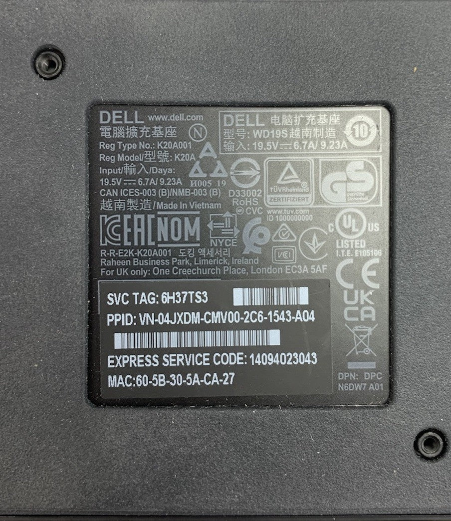 Dell WD19S K20A USB-C Thunderbolt Docking Station No AC Adapter9