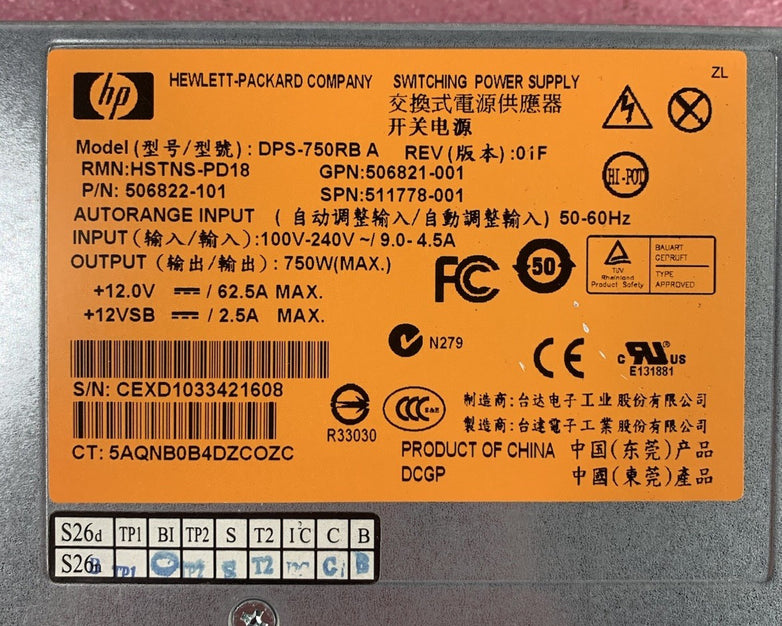 HP DPS-750RB A HSTNS-PD18 750W Switching Power Supply