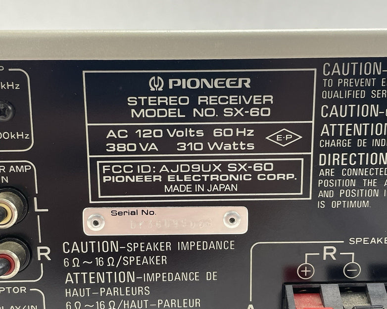 Pioneer SX-60 AV Receiver Amplifier  Tested